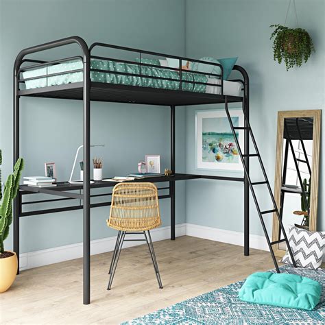 metal frame loft bed with desk